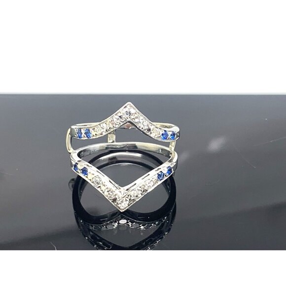 Engagement Ring Guard 14k White Gold Diamond Blue Gemstone Wedding Band Size 5.5 - Picture 13 of 15
